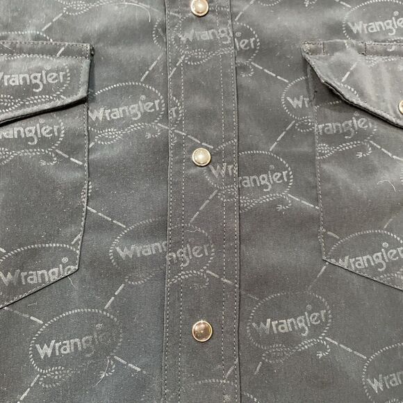 Vintage Wrangler Mens Medium Green Pearl Snap All Over SpellOut Western Shirt - Picture 4 of 6